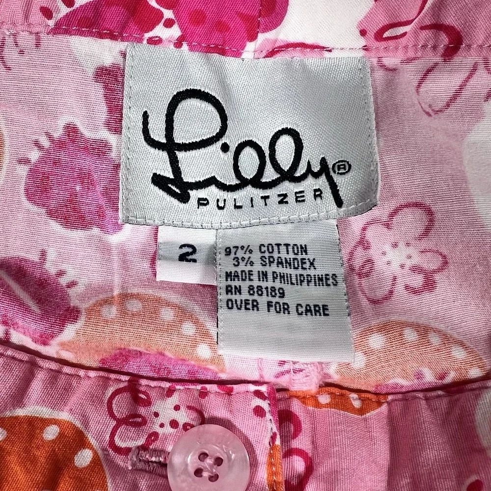 Lilly Pulitzer Women Vintage Ladybug Floral Capri Pants Size 2 Y2K Sporty & Rich